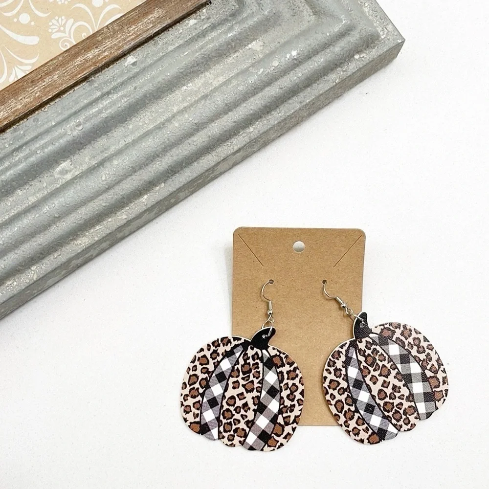 Animal print pumpkin hand made earrings